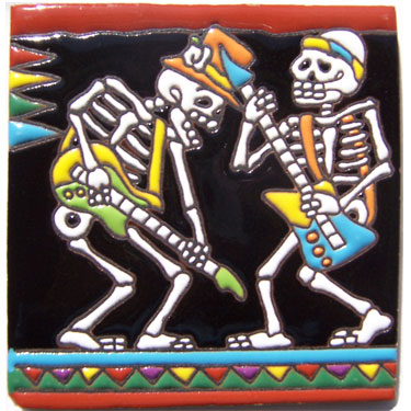 Mexican Talavera Ceramic Handmade Tile Day of dead -- 3004 Rockers